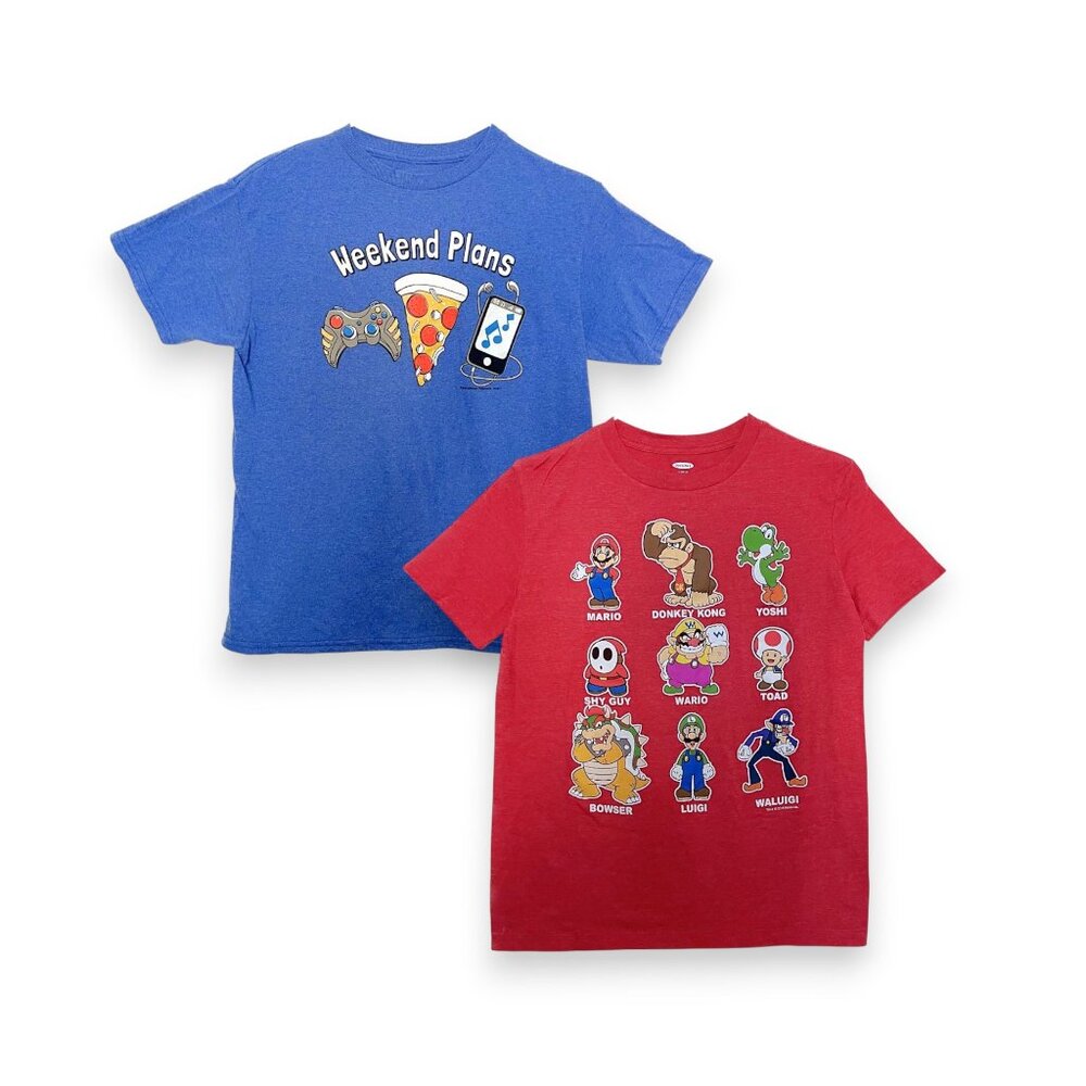 2 Pk Boys Red Nintendo Super Mario Characters Gaming Graphic T-Shirt Size L